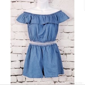 DEREK HEART | Chambray Shorts Romper